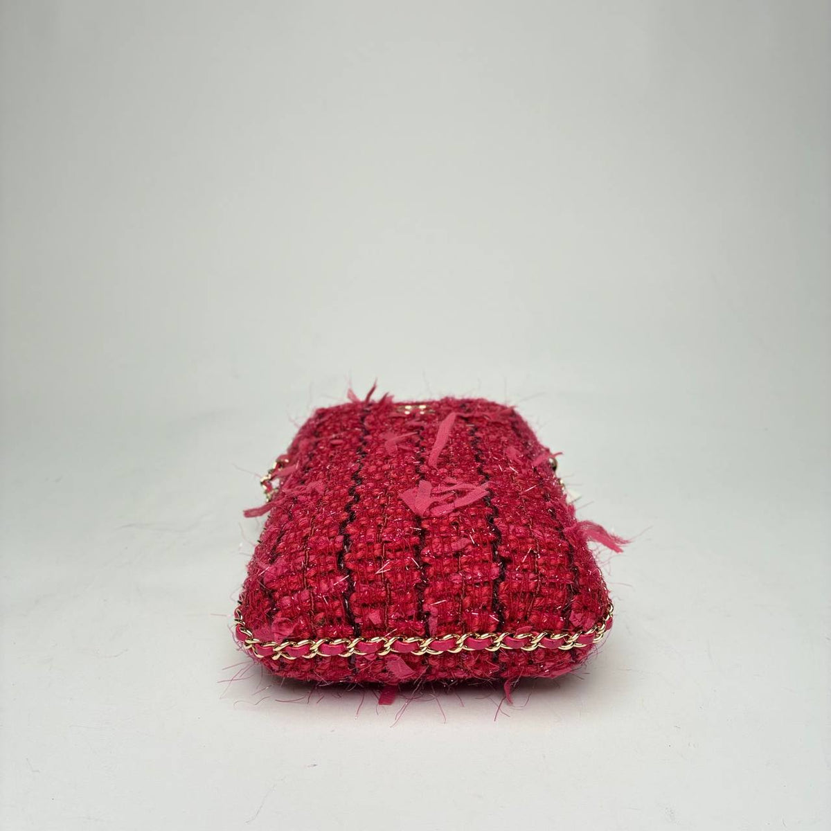 Chanel Tweed Chain Around Phone Holder red and pink, base view with chain border