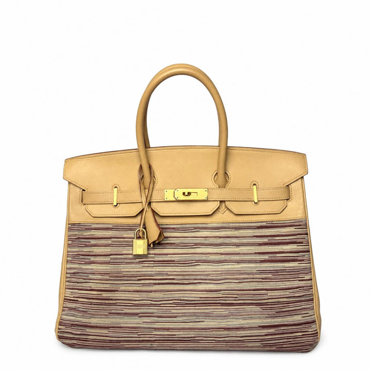 Hermès Birkin 35 Limited Edition in beige Box calf with raisin-striped Vibrato suede, front view