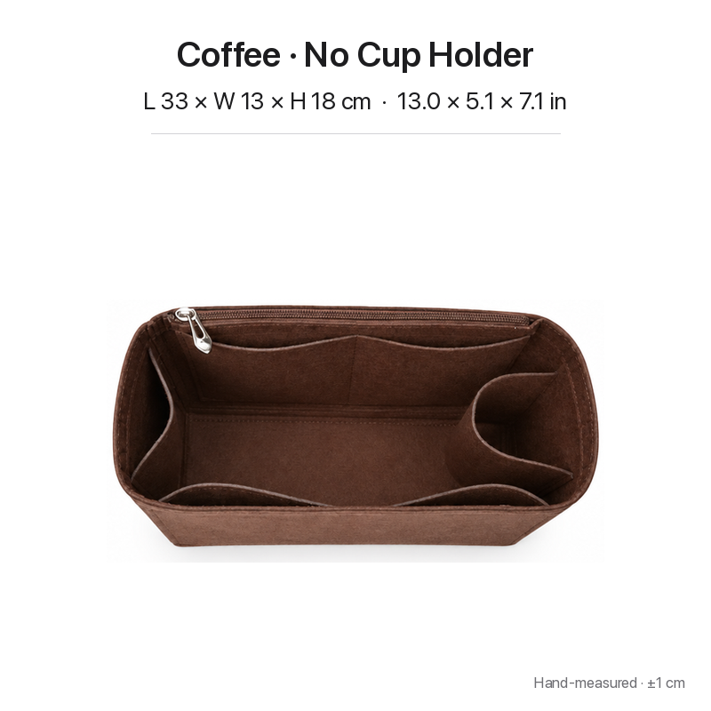 Coffee felt bag organizer insert for Goyard Bohème Hobo, no-cup-holder layout, top view showing pockets