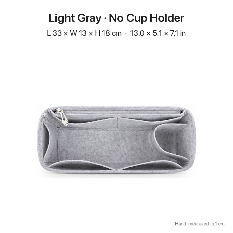 Light gray felt bag organizer insert for Goyard Bohème Hobo, no-cup-holder layout, top view showing pockets