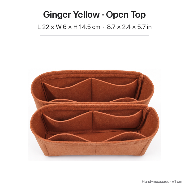 Ginger yellow felt bag organizer insert for Louis Vuitton NeoNoe MM, open top, two-section top view