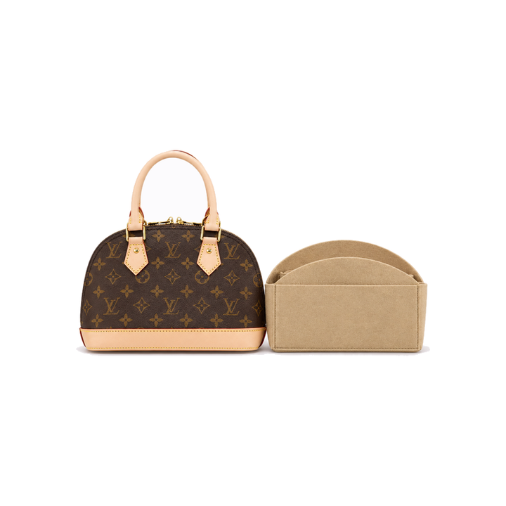 Khaki felt bag organizer insert shown beside a Louis Vuitton Alma (bag not included)