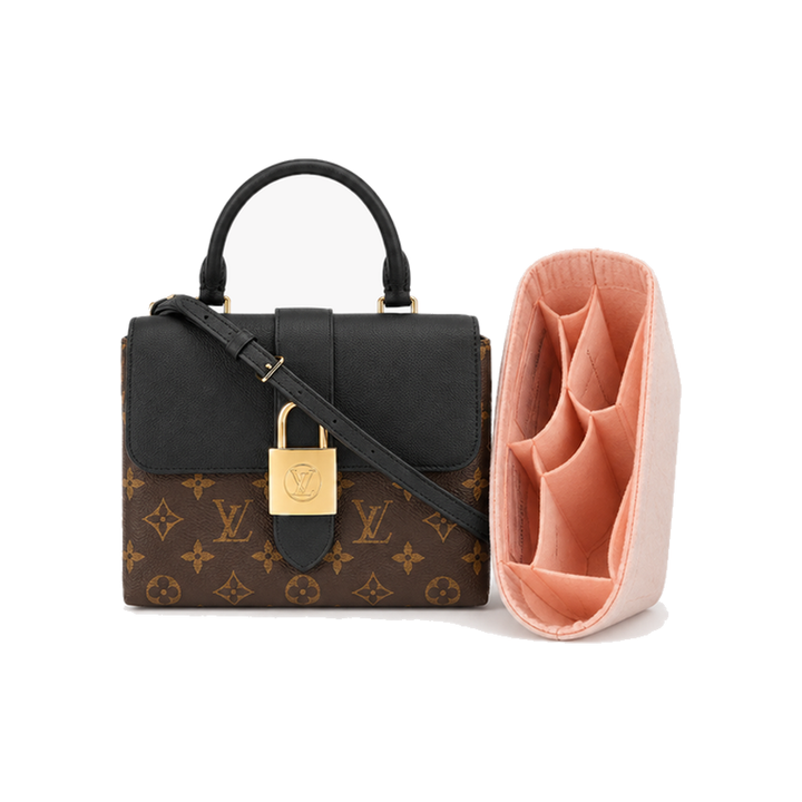 Sakura pink felt bag organizer insert shown beside a Louis Vuitton Locky BB (bag not included)