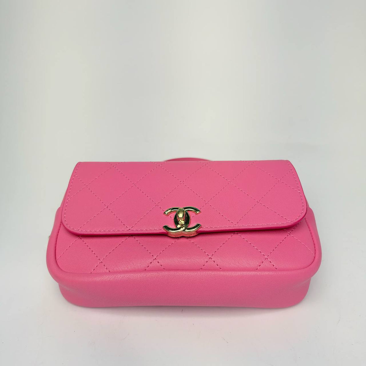 Chanel Casual Trip Waist Bag pink, top-down view of the front flap pocket