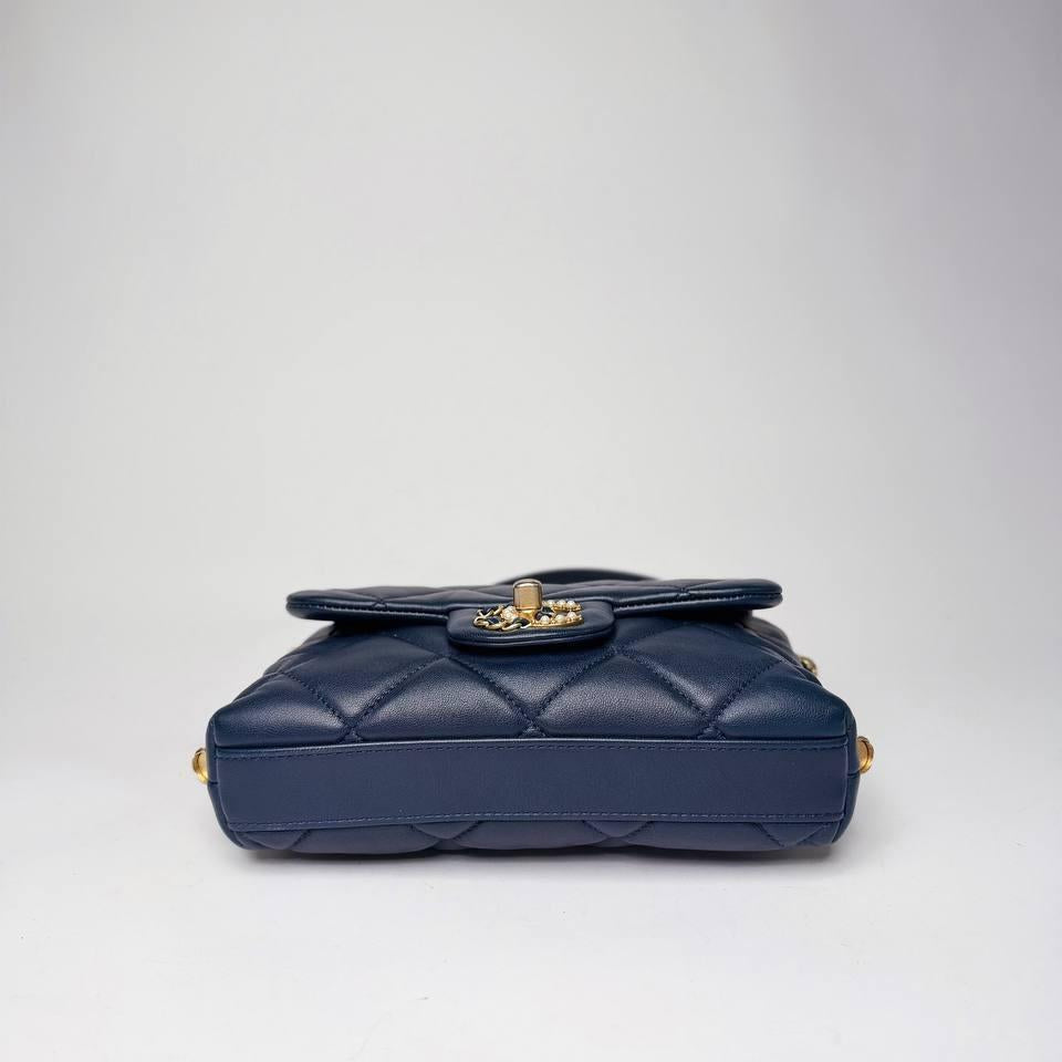 Chanel mini flap bag navy lambskin, base view