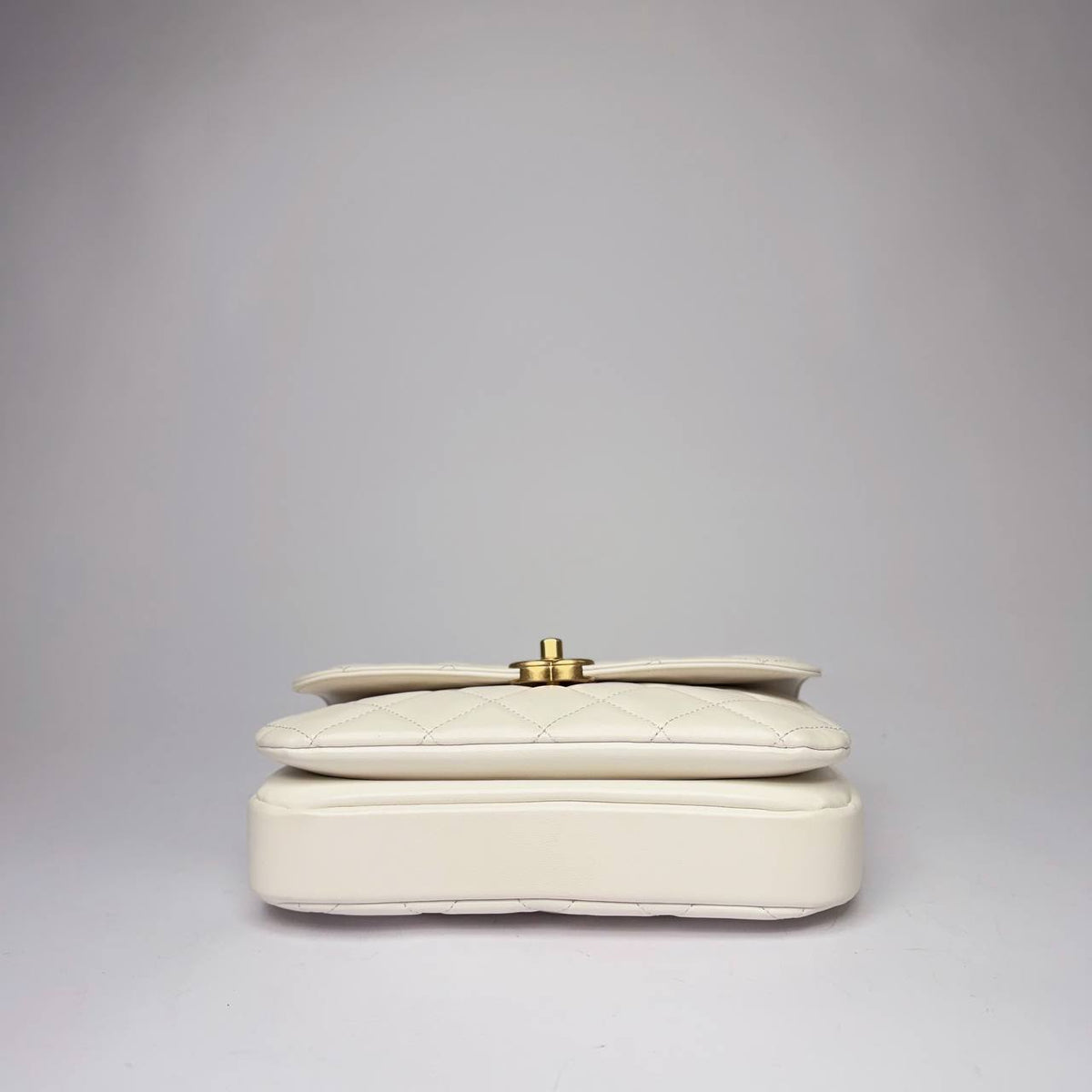 Chanel Small Top Handle Flap Bag white lambskin, base view