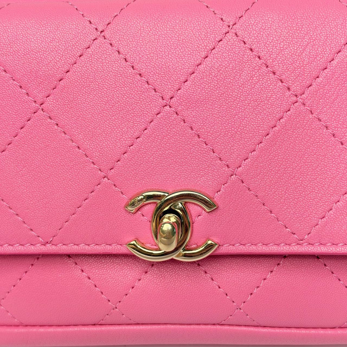 Chanel Casual Trip Waist Bag pink, close-up of CC turnlock