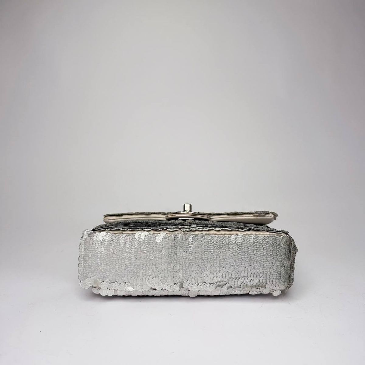 Chanel Classic Flap Bag silver sequin, base view