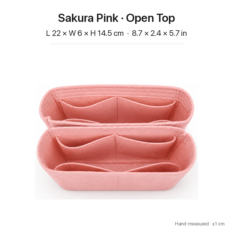 Sakura pink felt bag organizer insert for Louis Vuitton NeoNoe MM, open top, two-section top view