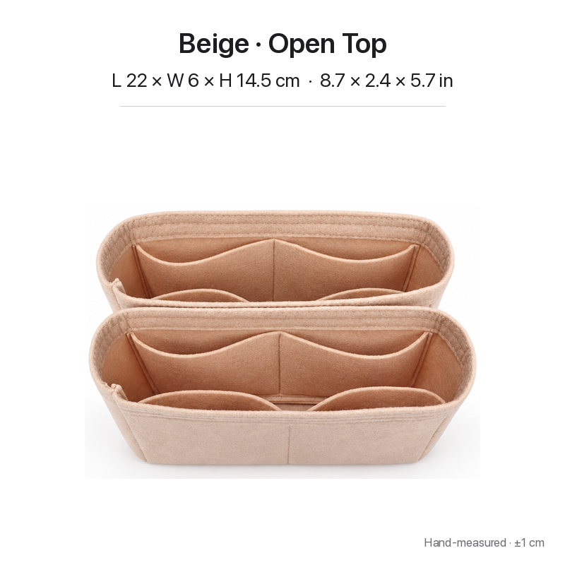 Beige felt bag organizer insert for Louis Vuitton NeoNoe MM, open top, two-section top view
